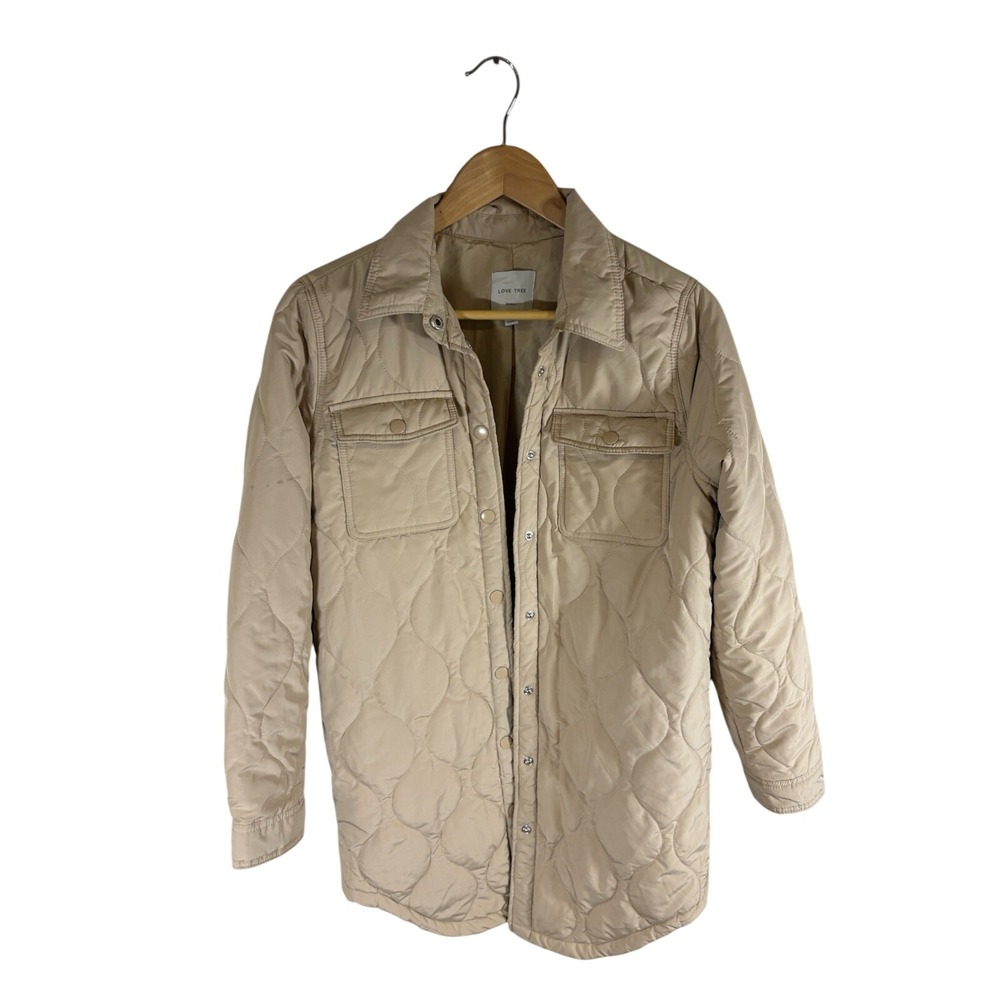 Love Tree Quilted Shacket Womens Small Beige Onion Stitch Snap Front Jacket